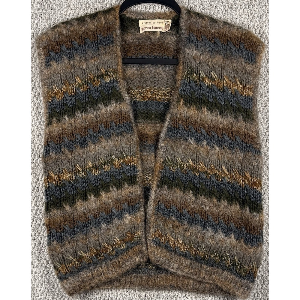 Vintage Lauren Hansen Mohair Hand Knit Sweater Vest Fuzzy Boho Grandpa Core M